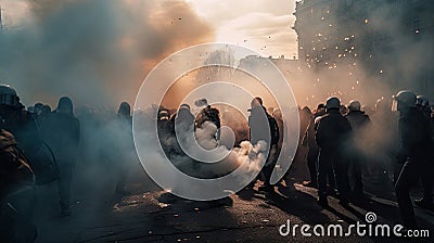 Crowds of people with burning torches in the streets Stock Photo