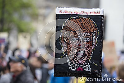 Crowds of protesters in London demonstrate against President Trump`s visit Editorial Stock Photo