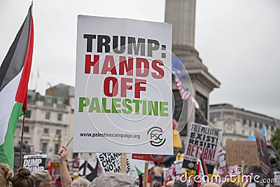 Crowds of protesters in London demonstrate against President Trump's visit Editorial Stock Photo
