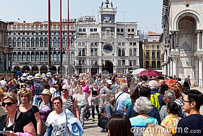 Pre Coronavirus Crowds in Saint Marks Square, Venice, Italy Editorial Stock Photo