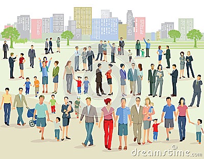 Crowds in urban green space Vector Illustration