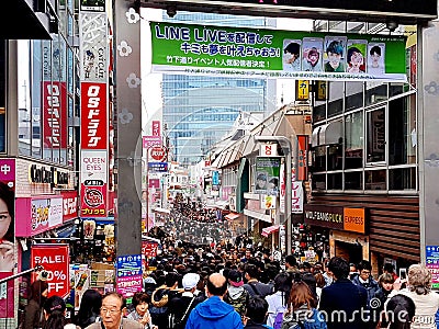 Busy Takeshita Street on Sunday Tokyo, Japan Editorial Stock Photo