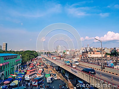 A crowdy image of Bangladesh at the peak hour with a lot of vehicles and people. Editorial Stock Photo