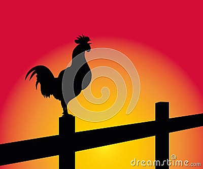 Crowing rooster on a fence Vector Illustration