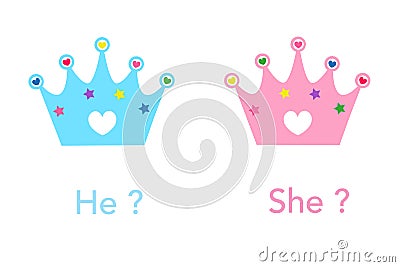 Crown. Baby gender reveal party. Pink and blue crown Vector Illustration