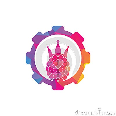 Crown brain and gear shape logo icon design. Vector Illustration