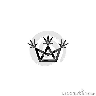 Crown and cannabis logo design isolated on white background Vector Illustration