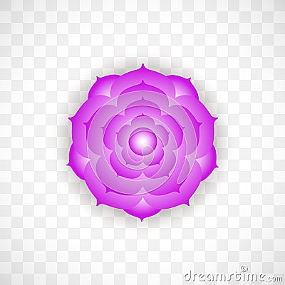 Crown chakra Sahasrara in violet color on transparent background. Isoteric flat icon. Geometric pattern. Vector Illustration