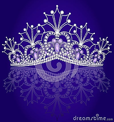 Crown diadem feminine with reflection on turn blue Vector Illustration