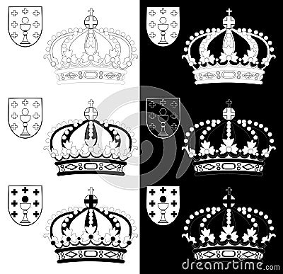 Crown of Galicia black and white illustration. Cartoon Illustration