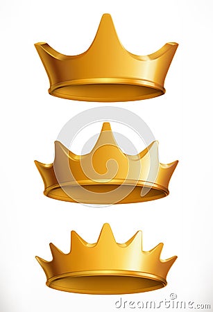 Crown, gold emblem. 3d vector icon Vector Illustration