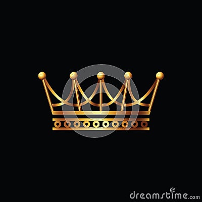 Crown. Gold symbol icon on black background Vector Illustration