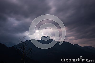 Crown Hill, the mountains under the night, dark clouds Stock Photo
