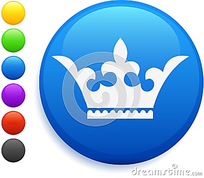 Crown icon on round internet button Cartoon Illustration