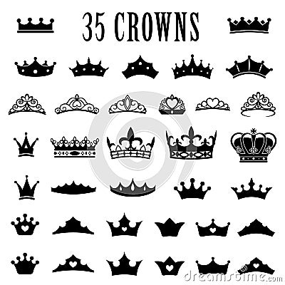 Crown icons. Princess crown. King crowns. Icon set. Antique crowns. Vector illustration. Flat style. Vector Illustration