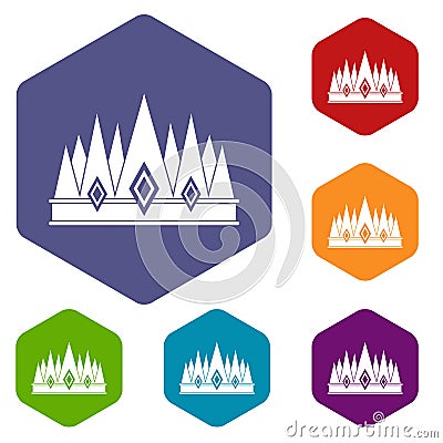 Crown icons set hexagon Vector Illustration