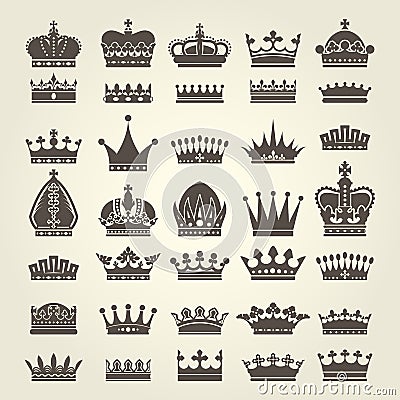 Crown icons set - monarchy and royal symbols Vector Illustration