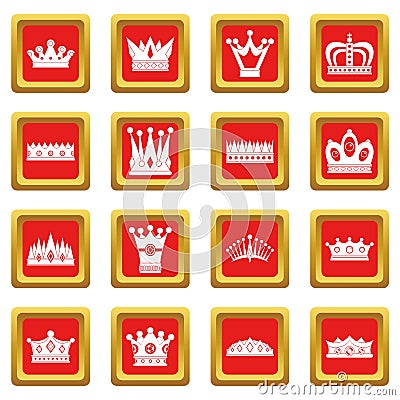 Crown icons set red Vector Illustration