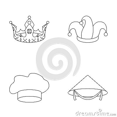 Crown, jester`s cap, cook, cone. Hats set collection icons in outline style vector symbol stock illustration web. Vector Illustration