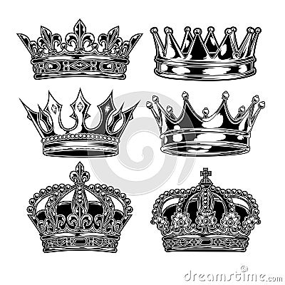 Crown King and Queen Set Black And White King Queen Vector illustrator Vector Illustration