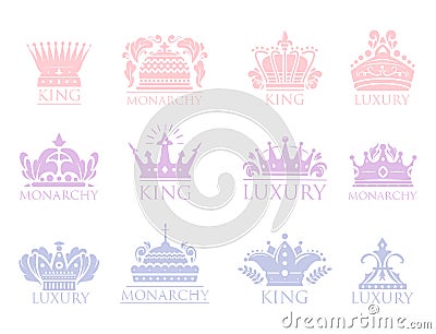 Crown king vintage premium badge heraldic ornament luxury kingdomsign vector illustration. Vector Illustration