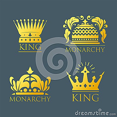 Crown king vintage premium golden badge heraldic ornament luxury kingdomsign vector illustration. Vector Illustration
