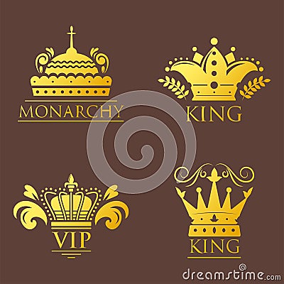 Crown king vintage premium golden badge heraldic ornament luxury kingdomsign vector illustration. Vector Illustration