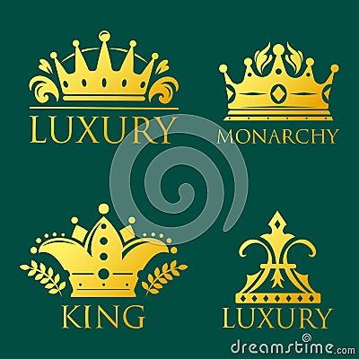 Crown king vintage premium golden badge heraldic ornament luxury kingdomsign vector illustration. Vector Illustration