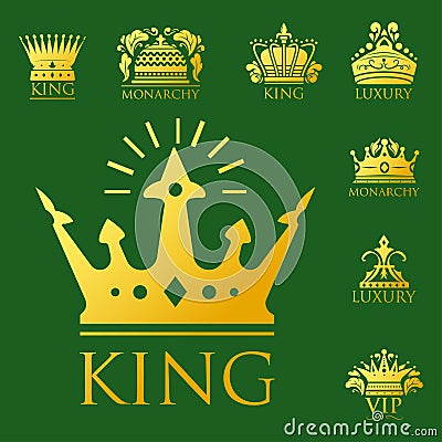 Crown king vintage premium golden badge heraldic ornament luxury kingdomsign vector illustration. Vector Illustration