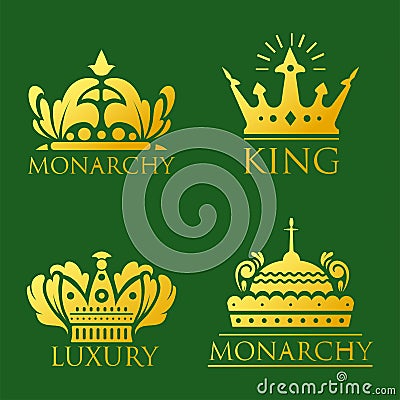 Crown king vintage premium golden badge heraldic ornament luxury kingdomsign vector illustration. Vector Illustration