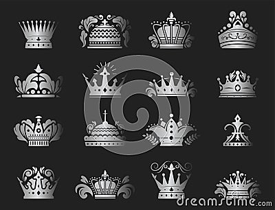 Crown king vintage premium silver badge heraldic ornament luxury kingdomsign vector illustration. Vector Illustration