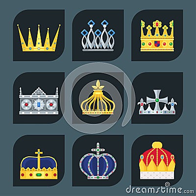 Crown king vintage premium white badge heraldic ornament luxury kingdomsign vector illustration. Vector Illustration