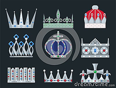 Crown king vintage premium white badge heraldic ornament luxury kingdomsign vector illustration. Vector Illustration