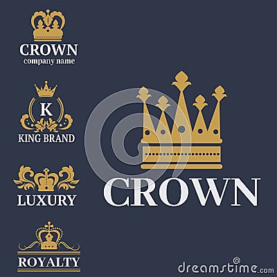 Crown king vintage premium white badge heraldic ornament luxury kingdomsign vector illustration. Vector Illustration