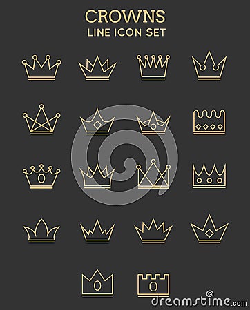 Crown line icon set Vector Illustration