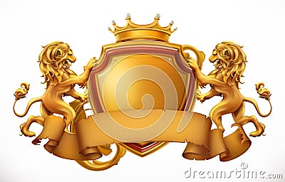 Crown, lions and shield. vector icon Vector Illustration