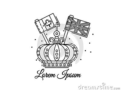 Crown outline with flags of Canada and UK. Black and white vector logo, illustration Vector Illustration