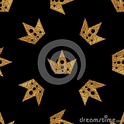 Crown pattern. Hand painted seamless background. Vintage gold illustration. Cartoon Illustration