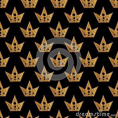 Crown pattern. Hand painted seamless background. Vintage gold illustration. Cartoon Illustration