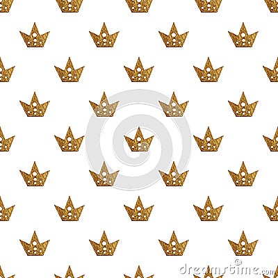 Crown pattern. Hand painted seamless background. Vintage gold illustration. Cartoon Illustration