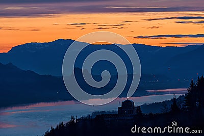 Crown Point and Beacon Rock at Dawn Stock Photo
