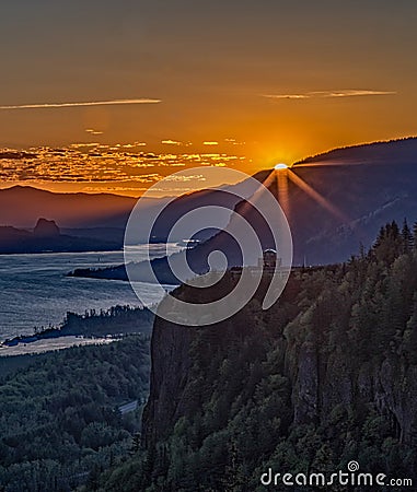 Crown Point Sunrise on the Columbia River Stock Photo