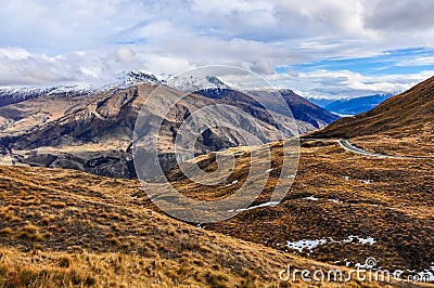 Crown Range Road near Queenstown in Southern Lakes, New Zealand Stock Photo