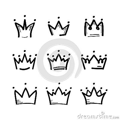 Crown set in sketch draw style. King crown icon. Vector Vector Illustration