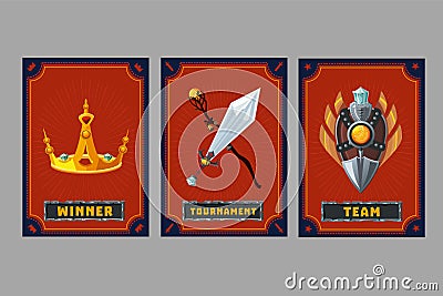 Card game collection. Fantasy ui kit with magic items. User interface design elements with decorative frame. Cartoon Vector Illustration