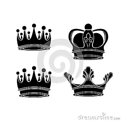 Crown silhouettes set. Royal sign collection. King, queen symbols. Vector. Vector Illustration