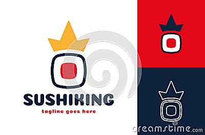 Crown sushi logo. vector Japanese seafood restaurant symbol of fresh royal sushi or roll with king crown Vector Illustration