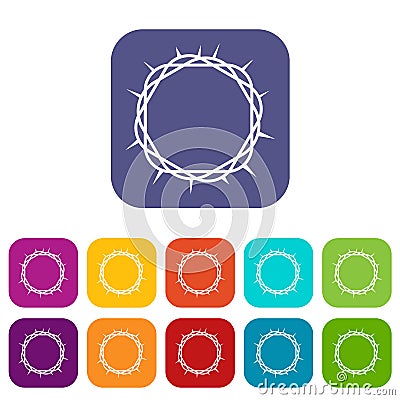 Crown of thorns icons set flat Vector Illustration