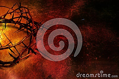 Crown of thorns on red and gold grunge background Stock Photo