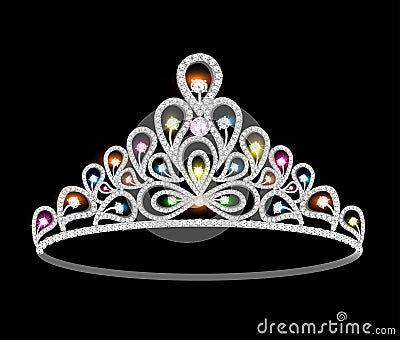 Crown tiara women with glittering precious stones Vector Illustration